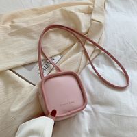 Solid Color Fashion Artificial Leather Zipper Square Black Milky White Light Pink Shoulder Bags sku image 3