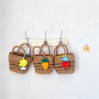 Small Straw Solid Color Fashion Weave Basket-shaped Open Straw Bag main image 5
