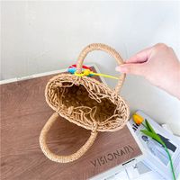 Small Straw Solid Color Fashion Weave Basket-shaped Open Straw Bag main image 4