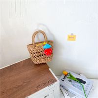 Small Straw Solid Color Fashion Weave Basket-shaped Open Straw Bag sku image 2