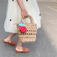Small Straw Solid Color Fashion Weave Basket-shaped Open Straw Bag main image 6