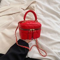 Solid Color Fashion Pu Leather Zipper Hasp Black Silver Rose Red Handbags sku image 4