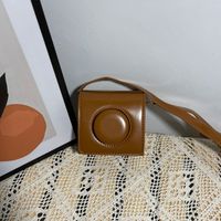Camera Modeling Retro Style Pu Leather Solid Color Flip Square Black Coffee White Shoulder Bags sku image 3