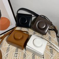 Camera Modeling Retro Style Pu Leather Solid Color Flip Square Black Coffee White Shoulder Bags main image 5