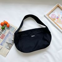 Solid Color Fashion Canvas Zipper Black Beige Blue Shoulder Bags sku image 1
