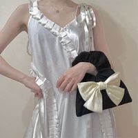 Color Blocking Pattern Cute Canvas Bow Pull-belt Cloth Black Leather White Leather Black Handbags main image 6