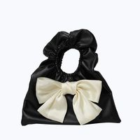 Color Blocking Pattern Cute Canvas Bow Pull-belt Cloth Black Leather White Leather Black Handbags main image 4