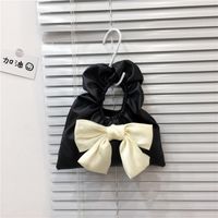 Color Blocking Pattern Cute Canvas Bow Pull-belt Cloth Black Leather White Leather Black Handbags sku image 3
