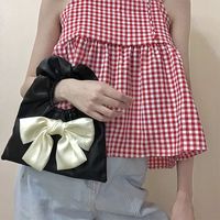 Color Blocking Pattern Cute Canvas Bow Pull-belt Cloth Black Leather White Leather Black Handbags main image 2