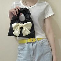 Color Blocking Pattern Cute Canvas Bow Pull-belt Cloth Black Leather White Leather Black Handbags main image 3