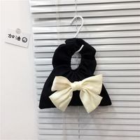 Color Blocking Pattern Cute Canvas Bow Pull-belt Cloth Black Leather White Leather Black Handbags sku image 1