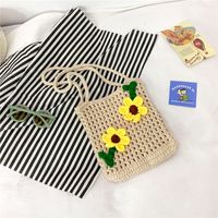 Sunflower Vacation Style Fabric Flowers Flip Sunflower Handbags sku image 1