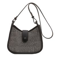 Geometric Pattern Punk Artificial Leather Rhinestone Zipper Square Black Shoulder Bags main image 4