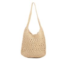 Solid Color Vacation Style Straw Open Square Beige Purple Khaki Shoulder Bags sku image 1