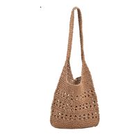 Solid Color Vacation Style Straw Open Square Beige Purple Khaki Shoulder Bags sku image 3