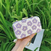 Color Blocking Pattern Fashion Artificial Leather Flowers Buckle Square Blue Purple Pink Shoulder Bags main image 1