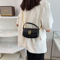 Solid Color Fashion Artificial Leather Soft Surface Chain Magnetic Snap Square Black White Pink Shoulder Bags sku image 1