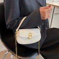 Solid Color Fashion Artificial Leather Soft Surface Chain Magnetic Snap Square Black White Pink Shoulder Bags sku image 2