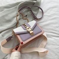 Small Artificial Leather Solid Color Fashion Contrast Color Chain Square Buckle Crossbody Bag sku image 1