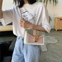 Small Artificial Leather Solid Color Fashion Contrast Color Chain Square Buckle Crossbody Bag main image 3