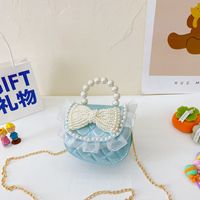 Solid Color Fashion Daily Cotton And Linen Pearl Bow Magnetic Snap Square Bow Purple Bow White Bow Rose Red Shoulder Bags sku image 5