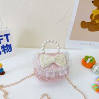 Solid Color Fashion Daily Cotton And Linen Pearl Bow Magnetic Snap Square Bow Purple Bow White Bow Rose Red Shoulder Bags sku image 4