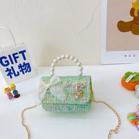 Solid Color Cute Daily Cotton And Linen Sequins Magnetic Snap Square Horizontal White Horizontal Green Horizontal Red Handbags sku image 2