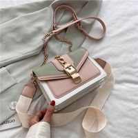 Small Artificial Leather Solid Color Fashion Contrast Color Chain Square Buckle Crossbody Bag sku image 3