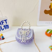 Solid Color Fashion Daily Cotton And Linen Pearl Bow Magnetic Snap Square Bow Purple Bow White Bow Rose Red Shoulder Bags sku image 6