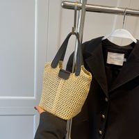Women's Straw Solid Color Fashion Weave Bucket Type Zipper Hasp Bucket Bag main image 5