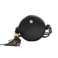 Solid Color Fashion Shopping Artificial Leather Tassel Zipper Round Yellow Black White Shoulder Bags sku image 2