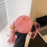 Solid Color Fashion Shopping Artificial Leather Tassel Zipper Round Yellow Black White Shoulder Bags main image 1