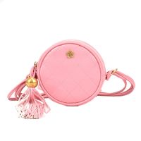 Solid Color Fashion Shopping Artificial Leather Tassel Zipper Round Yellow Black White Shoulder Bags sku image 4