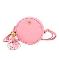 Solid Color Fashion Shopping Artificial Leather Tassel Zipper Round Yellow Black White Shoulder Bags main image 2