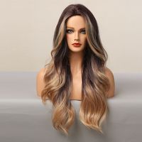 Women's Fashion Brown Party Chemical Fiber Centre Parting Long Curly Hair Wigs main image 2