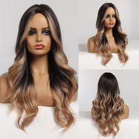 Women's Fashion Brown Party Chemical Fiber Centre Parting Long Curly Hair Wigs sku image 1
