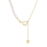 Simple Style Heart Shape Alloy Inlay Pearl Pendant Necklace 1 Piece main image 1