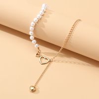 Simple Style Heart Shape Alloy Inlay Pearl Pendant Necklace 1 Piece sku image 1