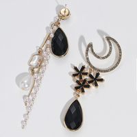 Fashion Moon Water Drop Alloy Patchwork Plating Artificial Rhinestones Artificial Pearls Drop Earrings sku image 1