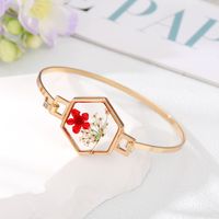 Simple Style Flowers Alloy Plating Resin Bangle sku image 4