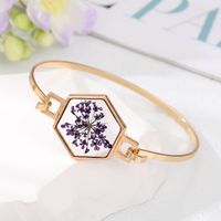 Simple Style Flowers Alloy Plating Resin Bangle sku image 5