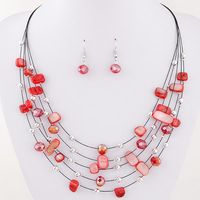 Ethnic Style Bohemian Geometric Shell Inlay Beads Earrings Necklace Jewelry Set sku image 5