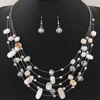 Ethnic Style Bohemian Geometric Shell Inlay Beads Earrings Necklace Jewelry Set sku image 4