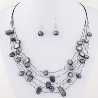 Ethnic Style Bohemian Geometric Shell Inlay Beads Earrings Necklace Jewelry Set sku image 1