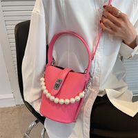 Fashion Solid Color Metal Button Chain Buckle Bucket Bag Artificial Leather Handbags main image 5