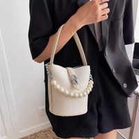 Fashion Solid Color Metal Button Chain Buckle Bucket Bag Artificial Leather Handbags main image 4