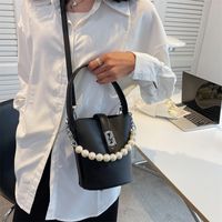 Fashion Solid Color Metal Button Chain Buckle Bucket Bag Artificial Leather Handbags main image 3
