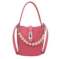 Fashion Solid Color Metal Button Chain Buckle Bucket Bag Artificial Leather Handbags main image 2