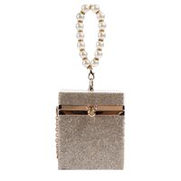 Solid Color Fashion Shopping Light Diamond Pearl Flip Square Box Shape Black Gold Silver Shoulder Bags main image 4