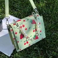 Women's Elegant Fashion Fruit Printing Pearls Square Flip Cover Shoulder Bag Square Bag Artificial Leather Handbags sku image 1